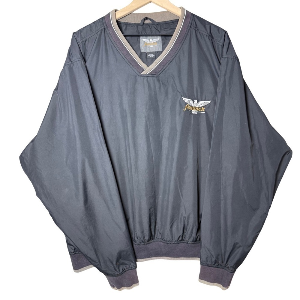 Fenwick Mens Vintage Fishing Pullover V-Neck Windbreaker Black Jacket Size XL
